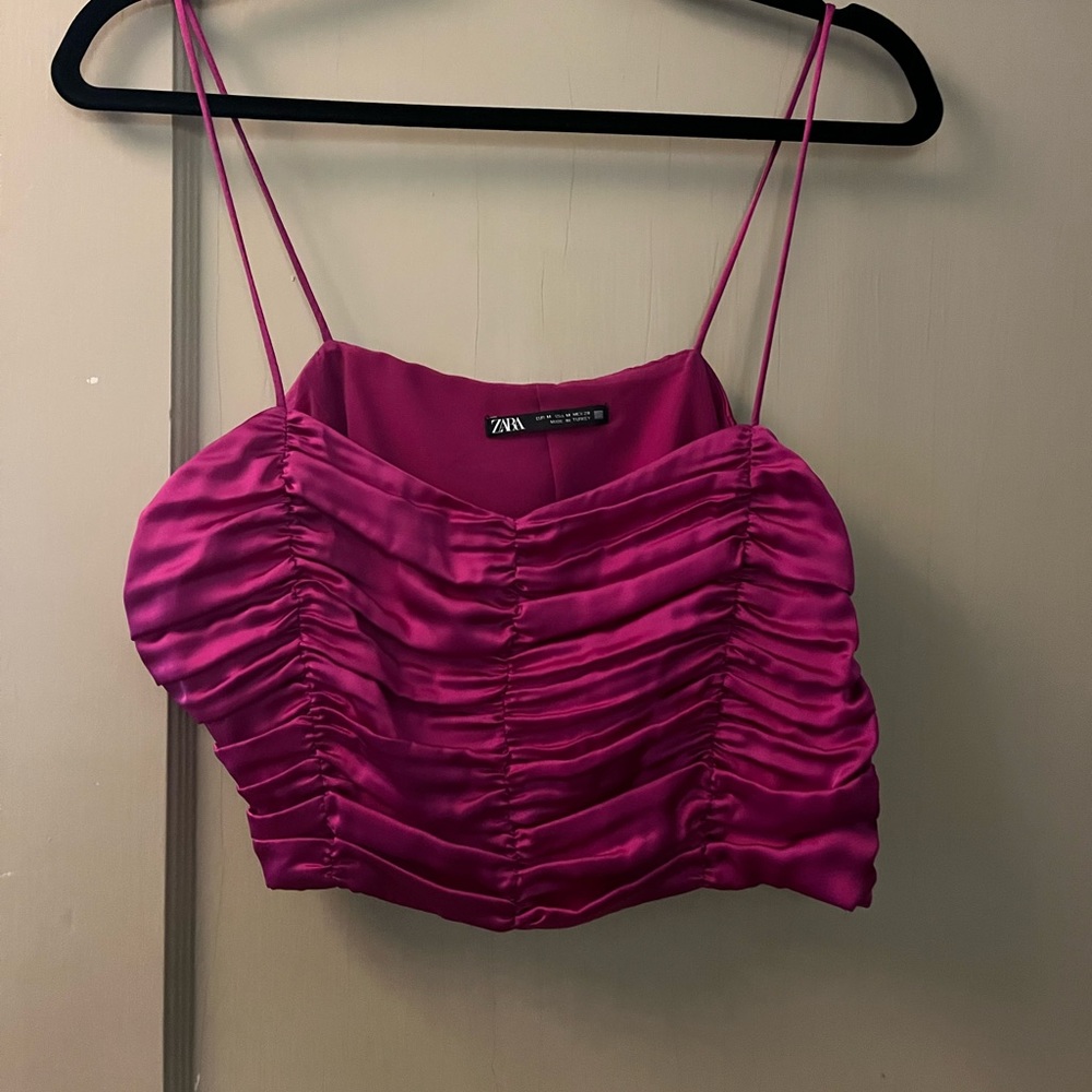 Zara pink ruffled tank crop top.